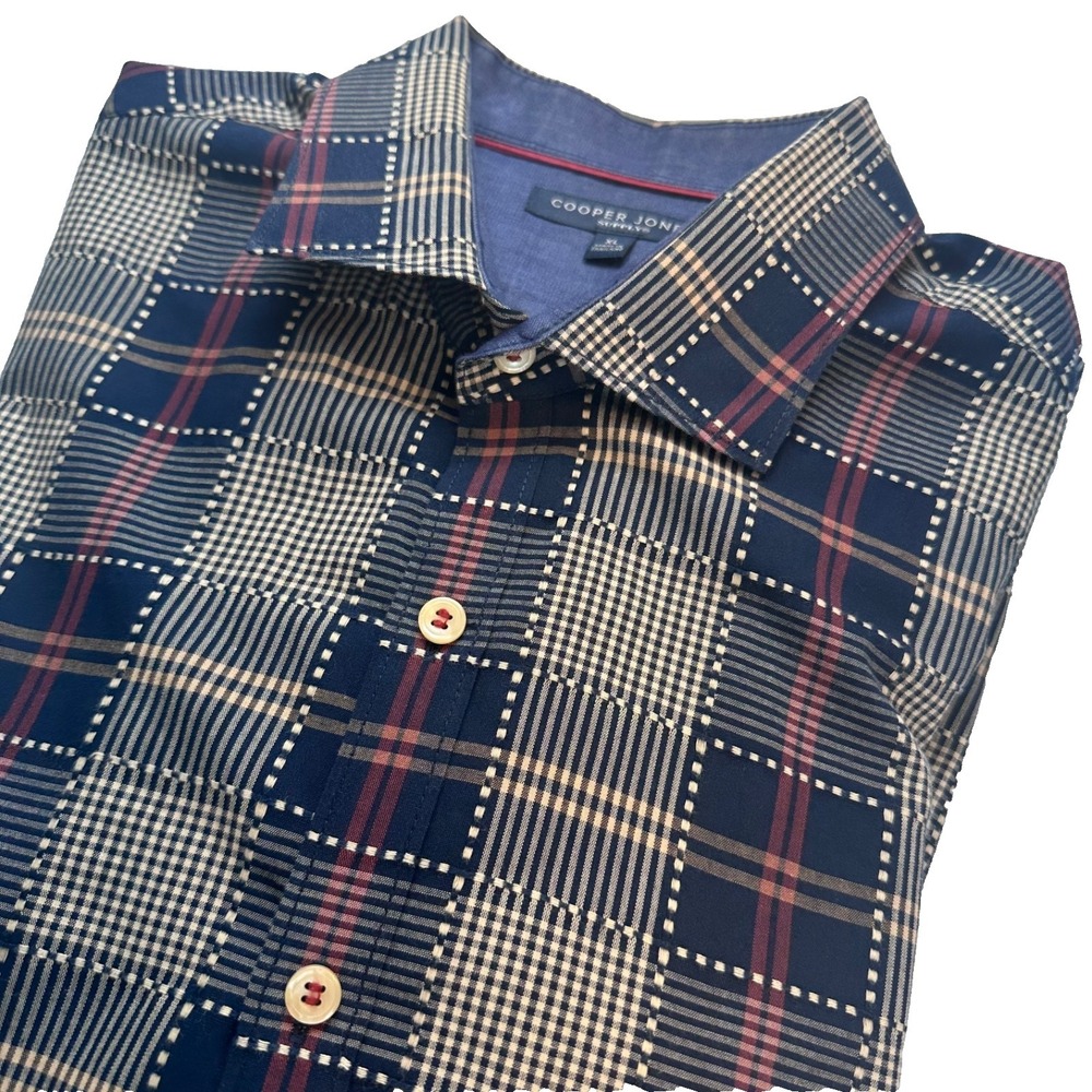 Copper Jones Long Sleeve Collar Button Up Blue Plaid Dressy or Casual Shirt XL